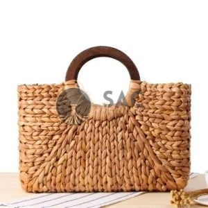 Sac en Paille Anse Bois brun